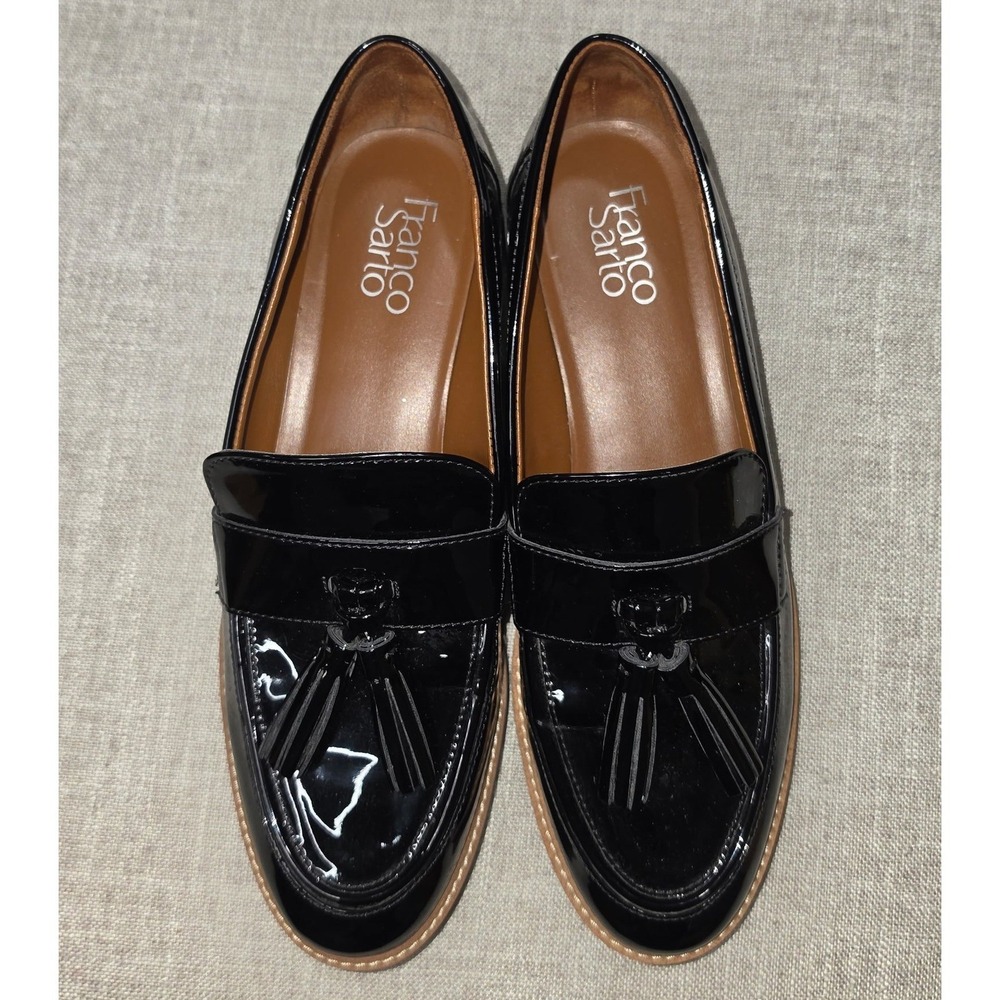 Franco Sarto Carolynn Black Patent Tassel Lug Sole Platform Loafers - Picture 2 of 9